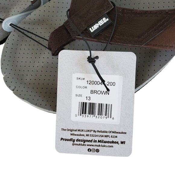 Muk Luks Flip Flop Sandals Men's Size 13 LUK· EES Brown Faux Leather Cushioned - Picture 2 of 7